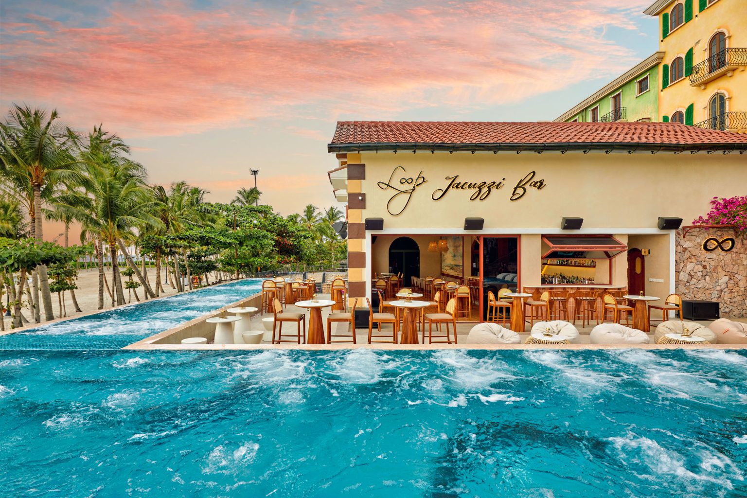 Loop Jacuzzi Bar in late afternoon at Sunset Town, Phu Quoc