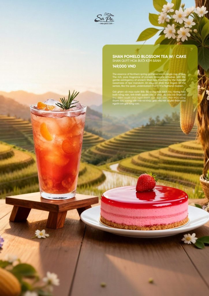 Menu Sa Pa Cafe Phú Quốc 2026: Shan quýt hoa bưởi kèm bánh