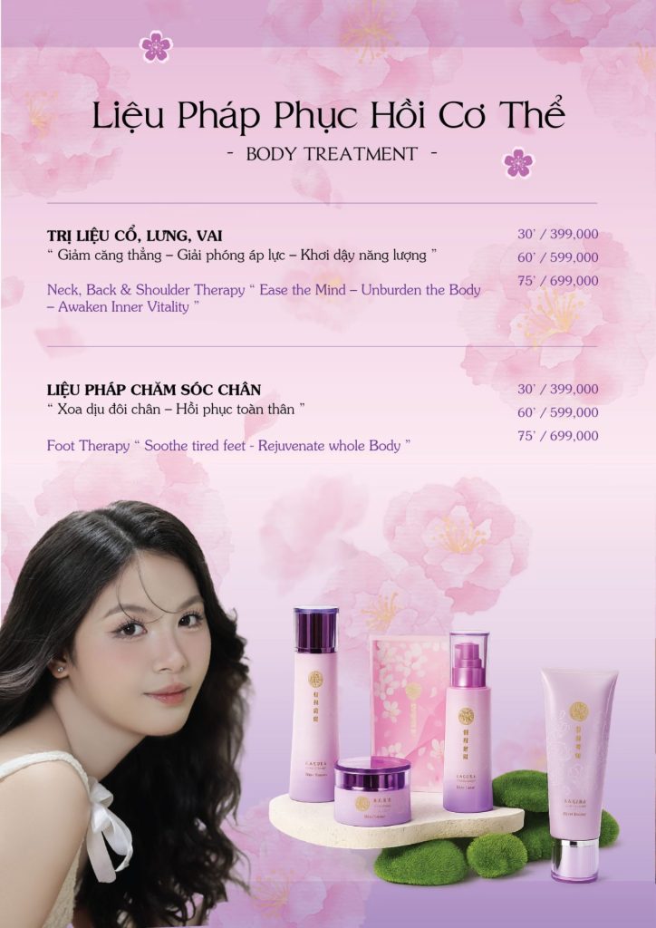 Menu Sakurakyo Spa Phú Quốc 2026, trang 7: trị liệu cổ lưng vai và chăm sóc chân