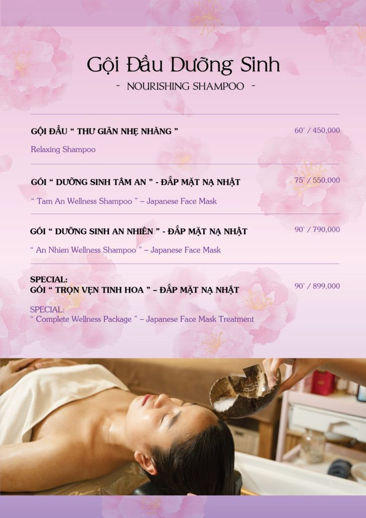 Menu Sakurakyo Spa Phú Quốc 2026, trang 9: gội đầu dưỡng sinh