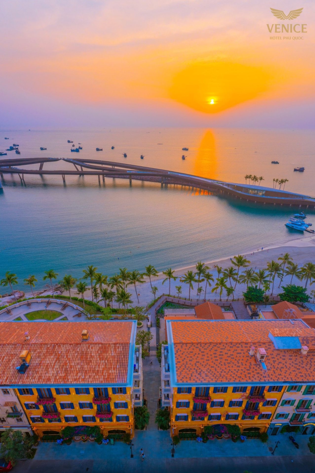 Kiss Bridge and Sunset Town, Phu Quoc at sunset
